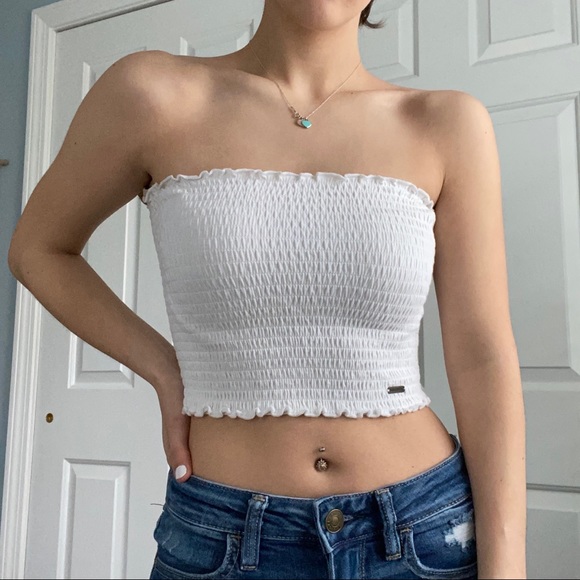 Hollister Tops - Hollister White Ruched Cropped Tube Top